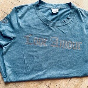 Y2K Love Amour Rhinestone Glitter Fitted Baby Tee Heather Blue Nordstrom Large L
